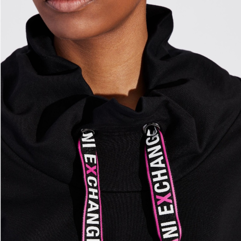 Armani Exchange A|X Black funnel/cowl neck Sweatshirt with Logo drawstring